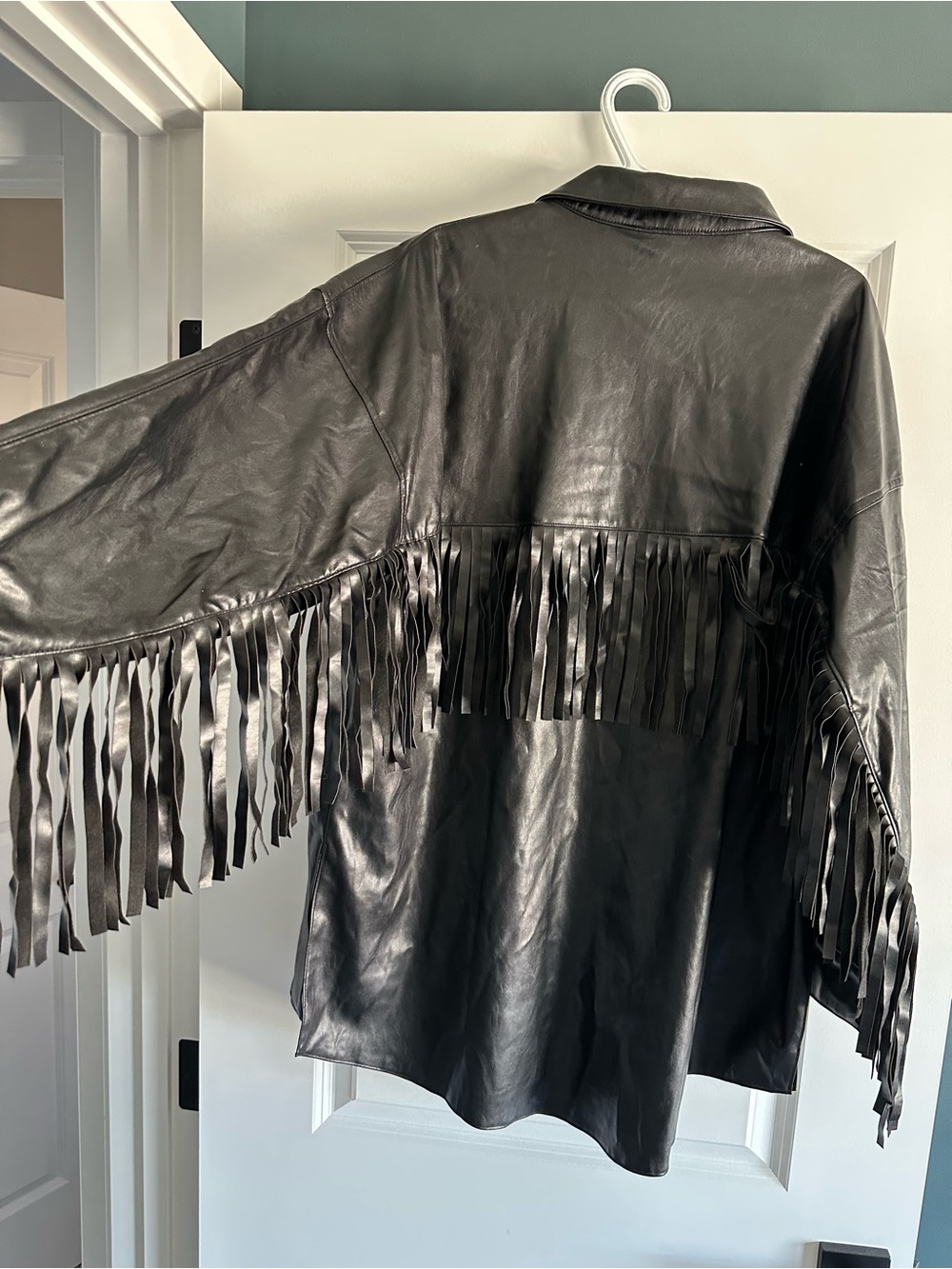 Women's Black Fringe Faux Leather Jacket - Picture 9 of 9
